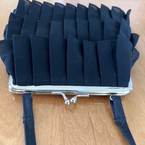 Vintage Classic Style Metal One-Snap Clutch Purse, Sheer Black Fabric Over Satin - Picture 3 of 3